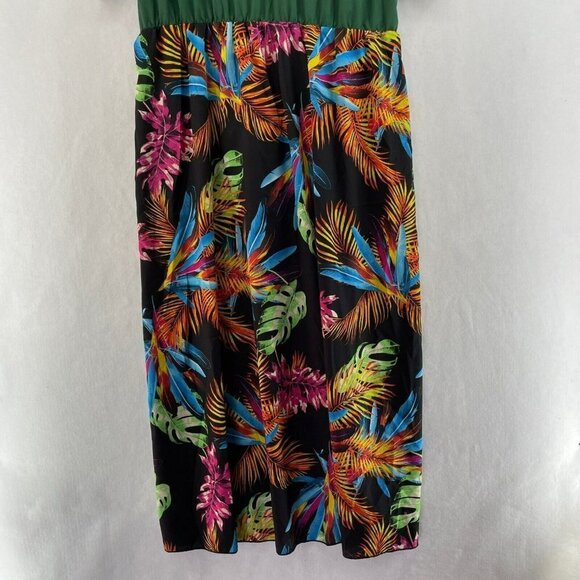 Shein Dress Sz 4XL Maxi Green Black Skirt Colorful Tropical Palm Print Stretch - Picture 9 of 11